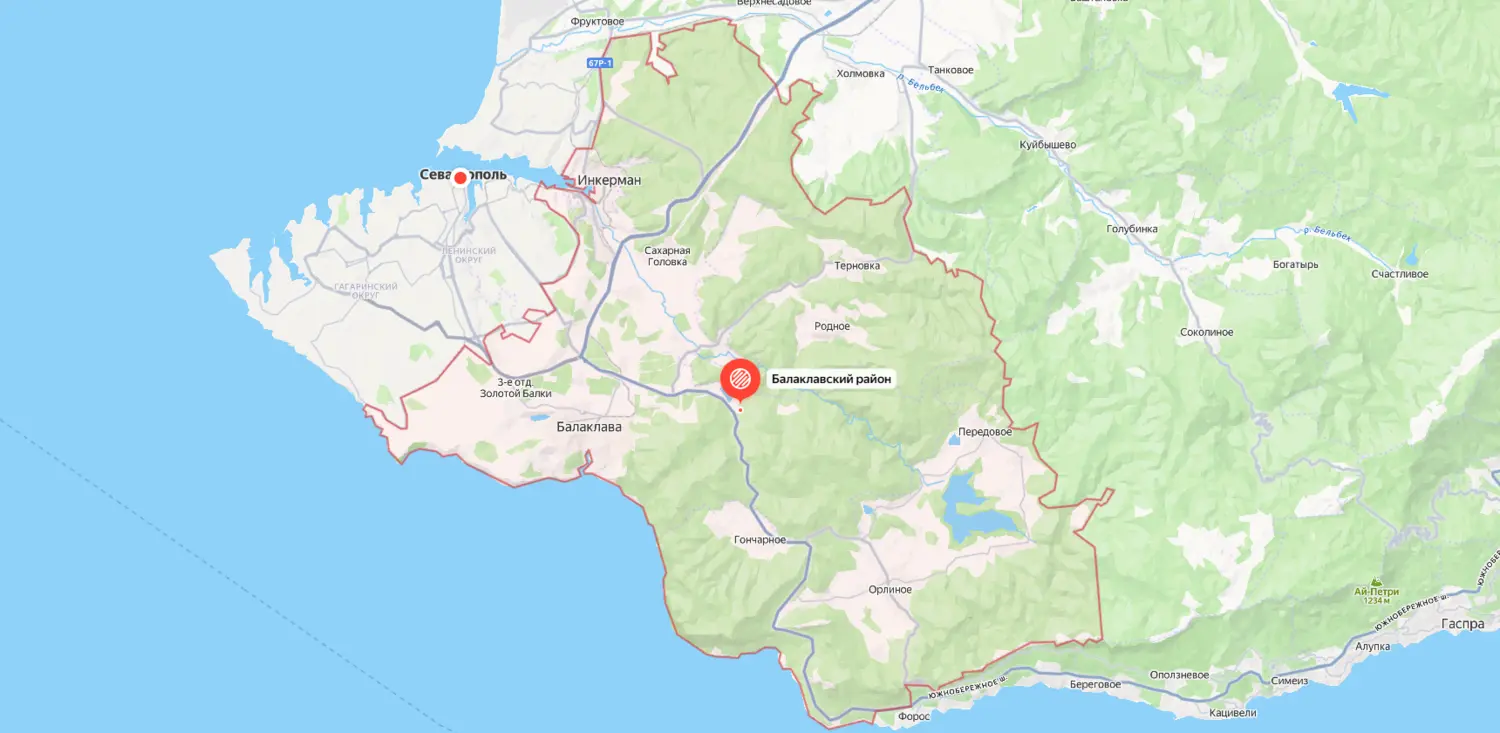Карта-схема расположения Балаклавского административного района в Севастополе.