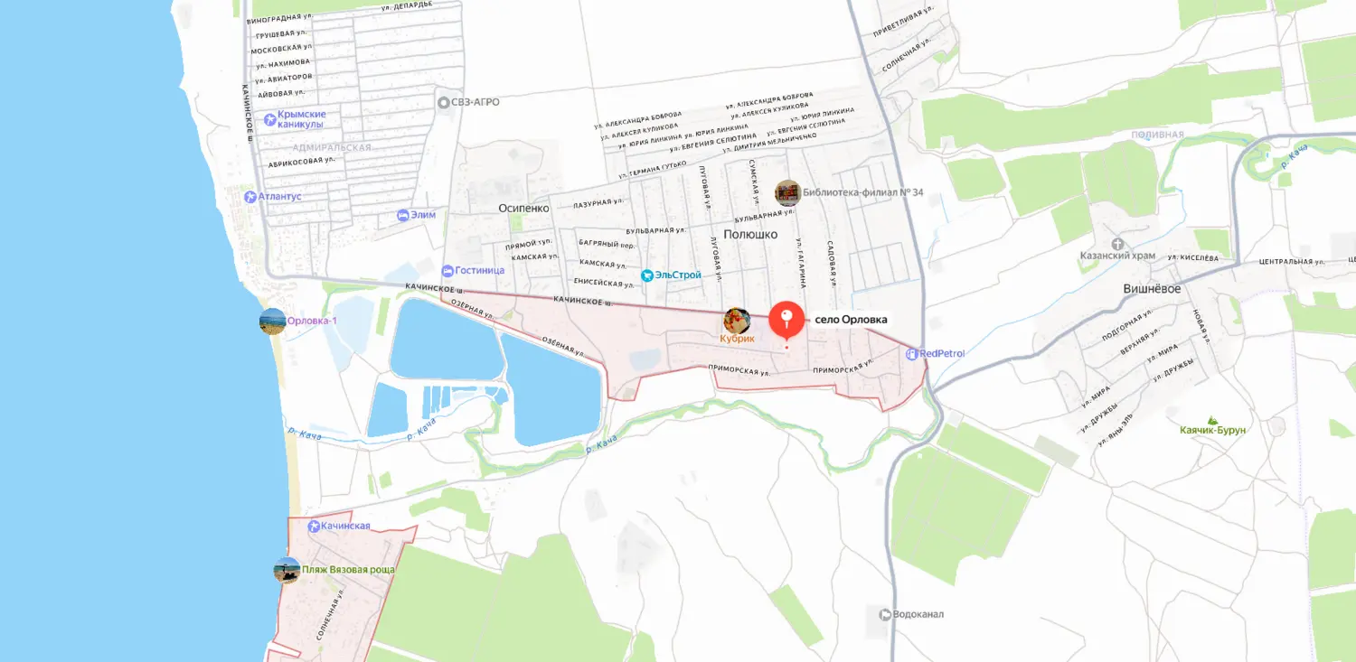 Карта-схема расположения села Орловка в Нахимовском районе Севастополя.