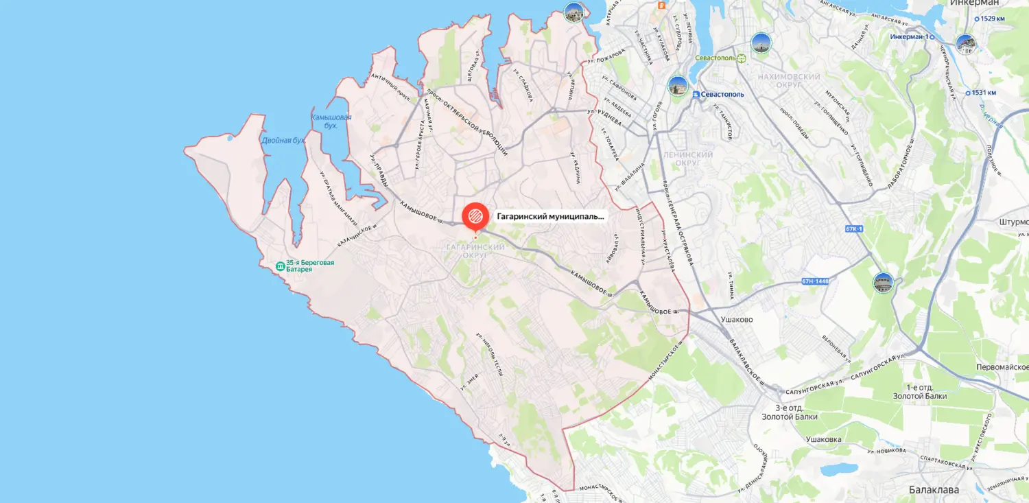 Карта-схема расположения Гагаринского административного района в Севастополе.