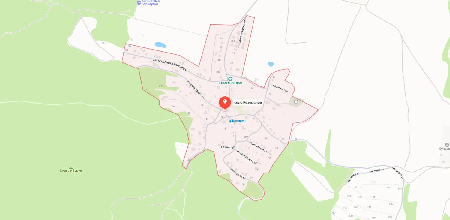 Карта-схема расположения села Резервное в Балаклавском районе Севастополя.