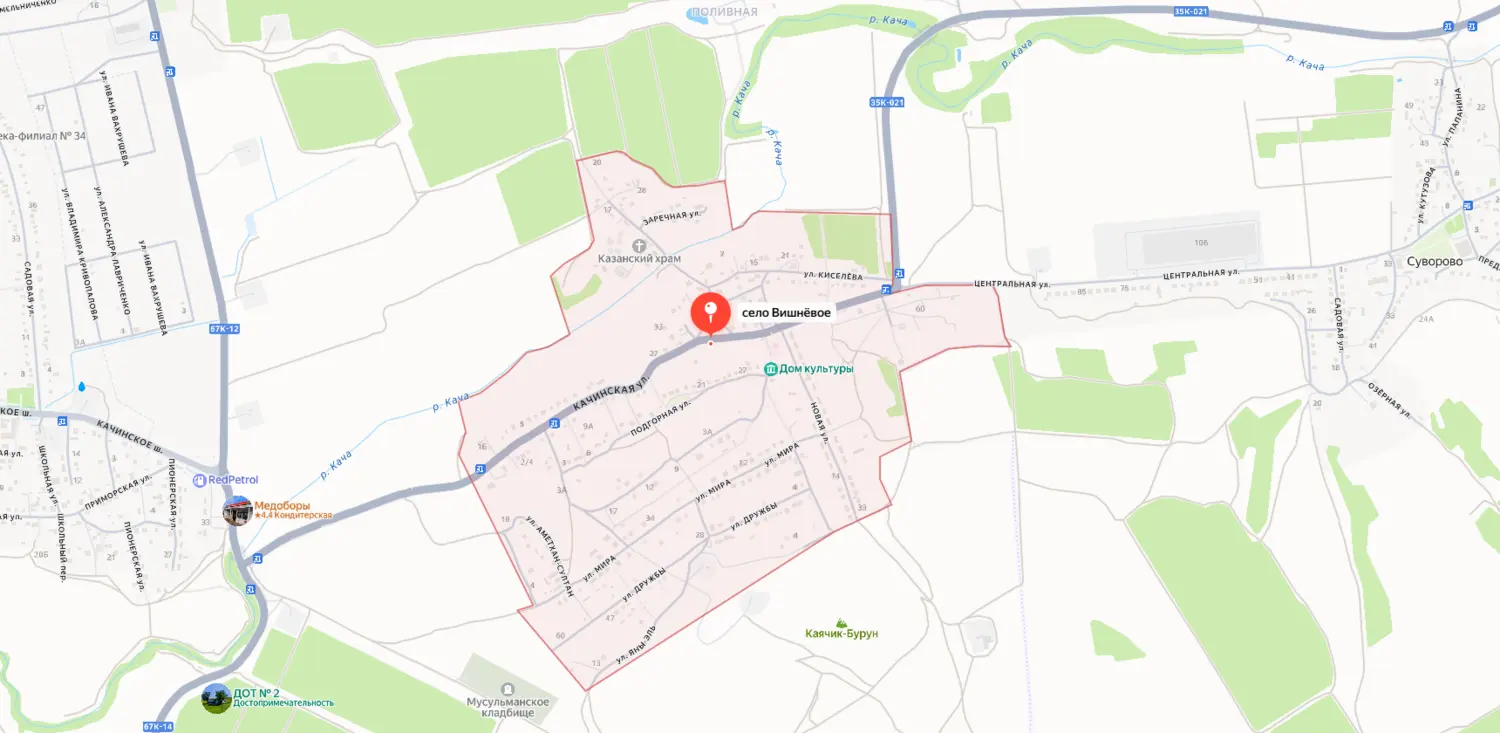 Карта-схема расположения села Вишнёвое в Нахимовском районе Севастополя