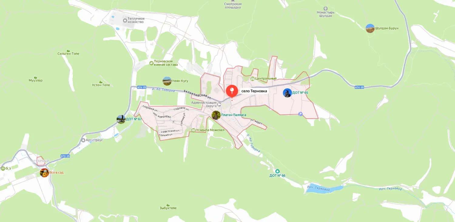 Карта-схема расположения села Терновка в Балаклавском районе Севастополя.