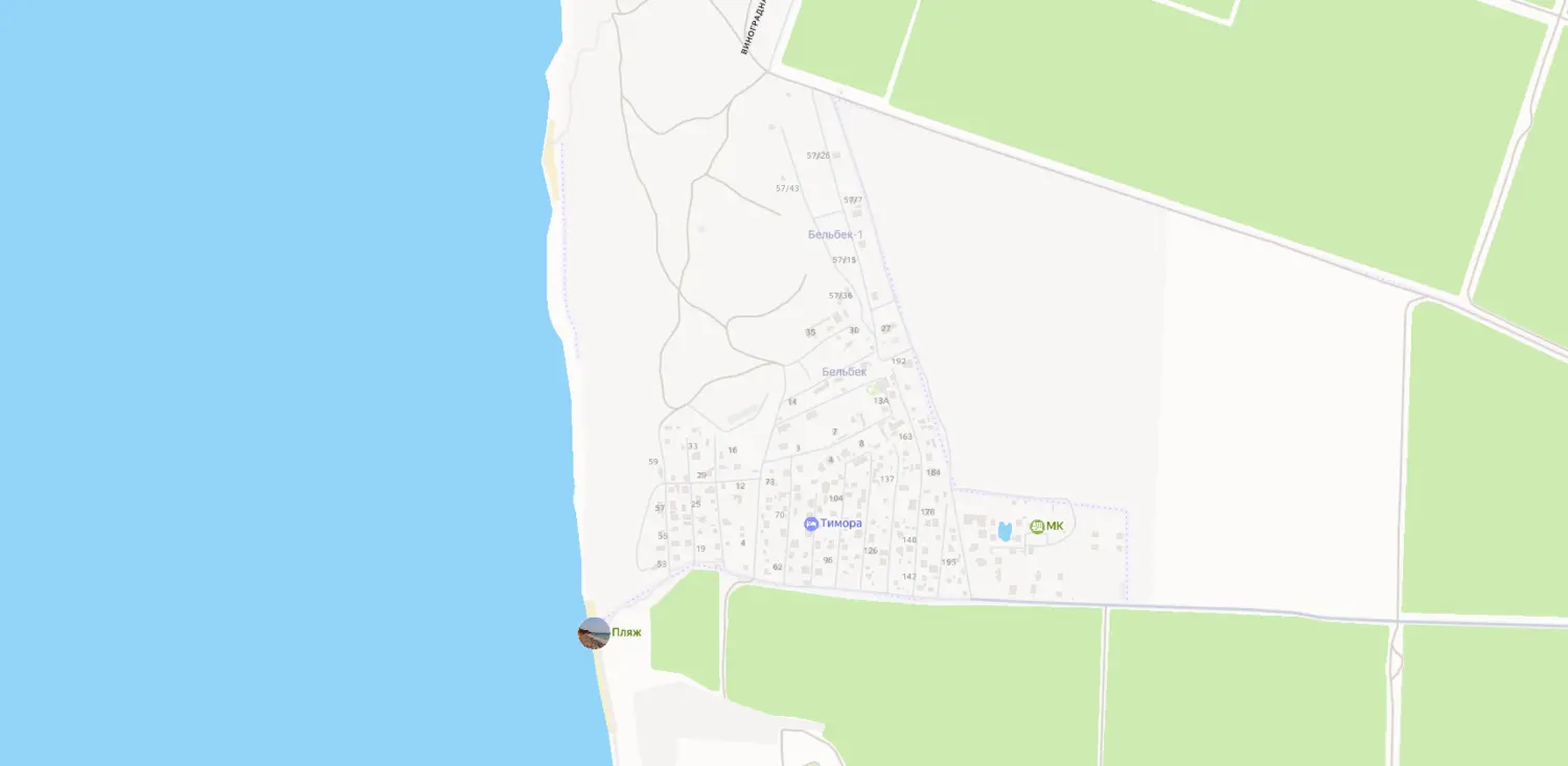 Карта-схема расположения микрорайона Бельбек в Нахимовском районе Севастополя.