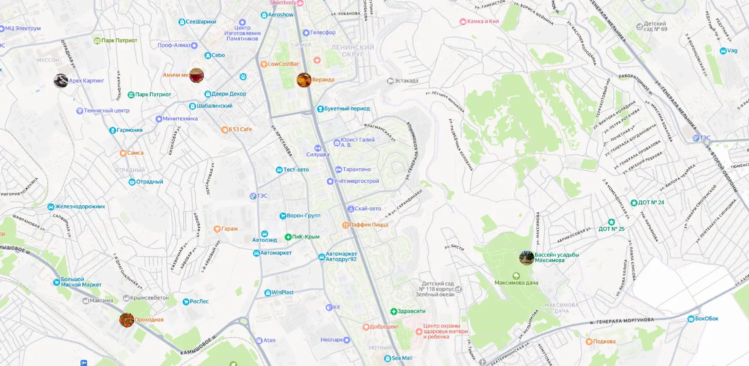 Карта-схема расположения микрорайона Острякова в Ленинском районе Севастополя.