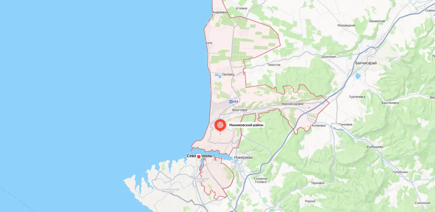 Карта-схема расположения Нахимовского административного района в Севастополе.