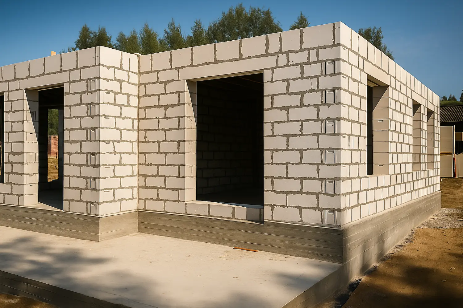 Схема кладки и армирования стен дома из газобетонных блоков.