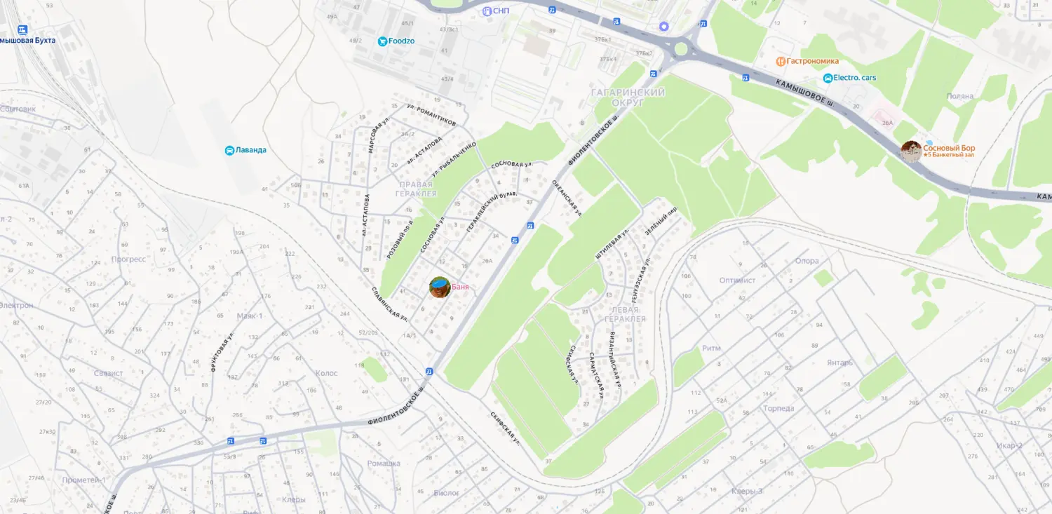 Карта-схема расположения микрорайона Гераклея в Гагаринском районе Севастополя.