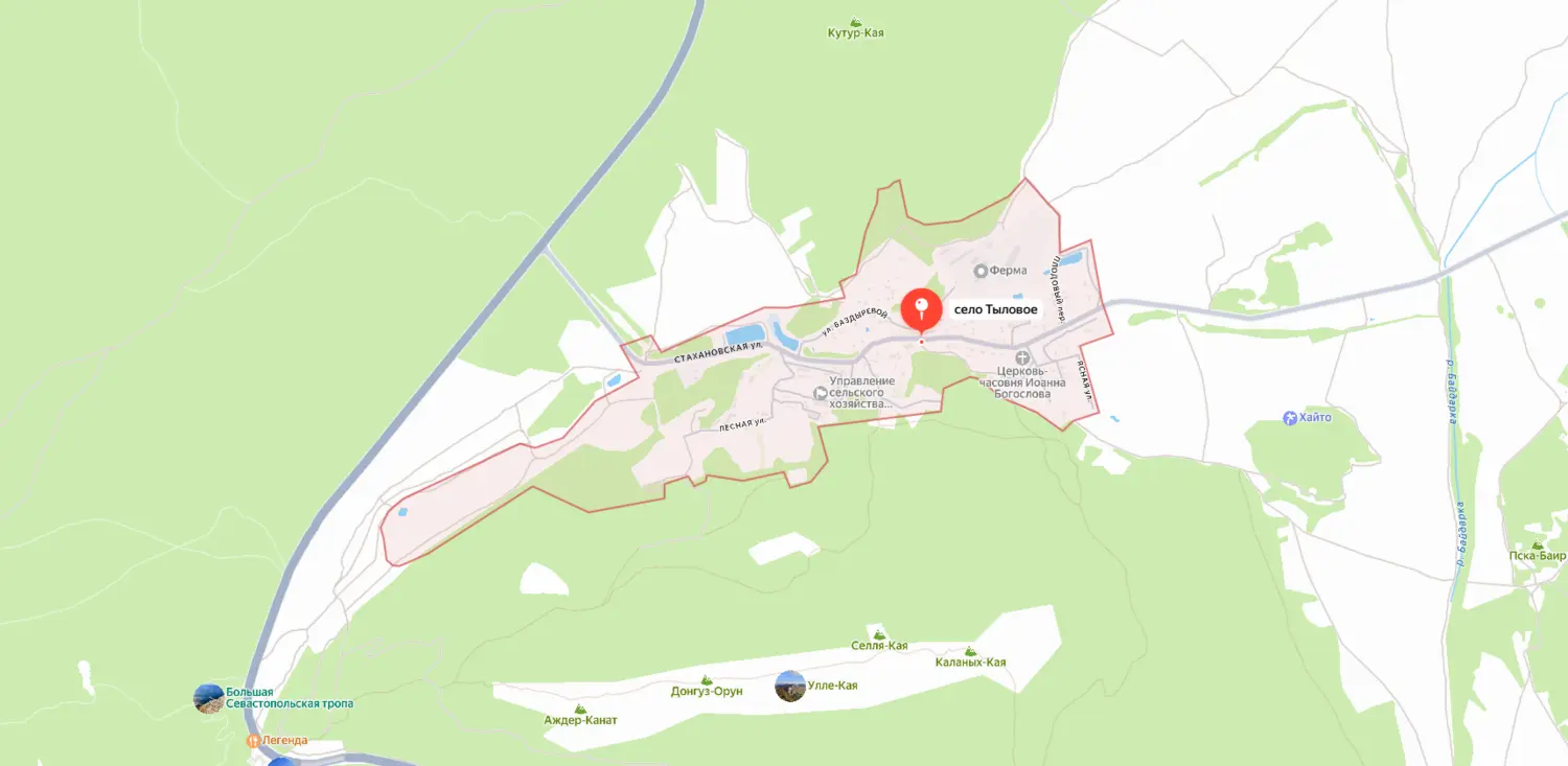 Карта-схема расположения села Тыловое в Балаклавском районе Севастополя.