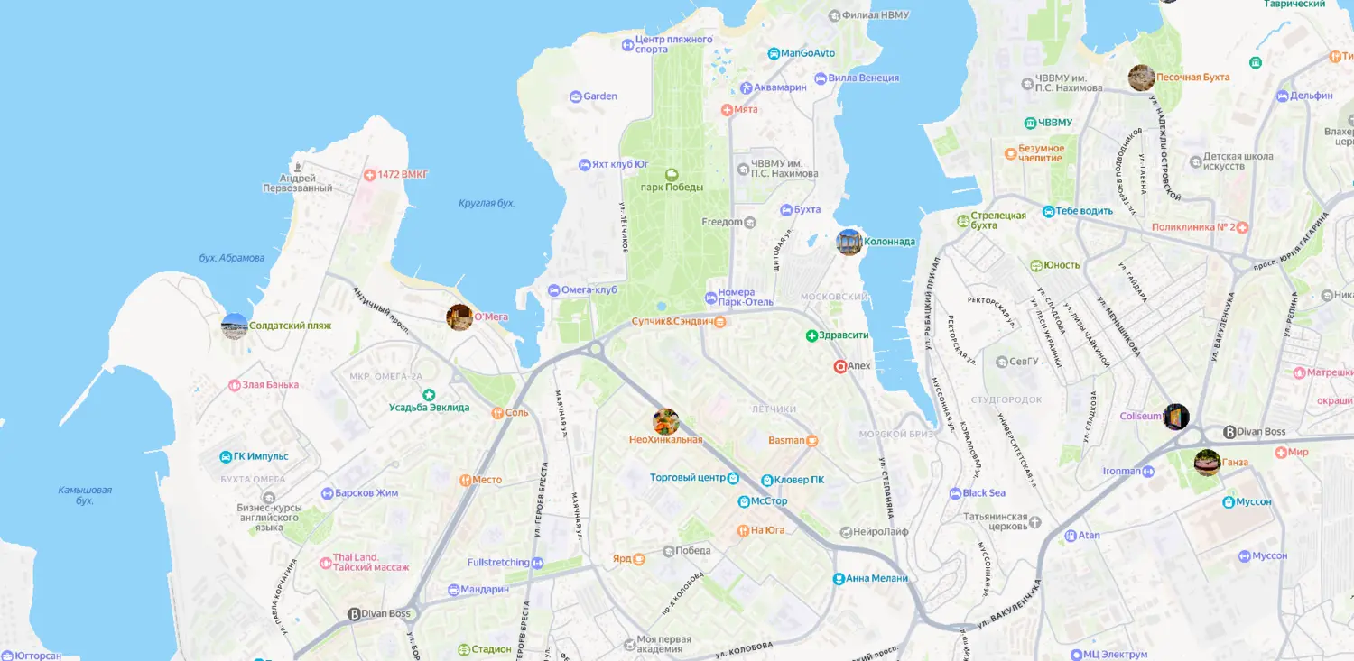 Карта-схема расположения микрорайона Летчики в Гагаринском районе Севастополя.