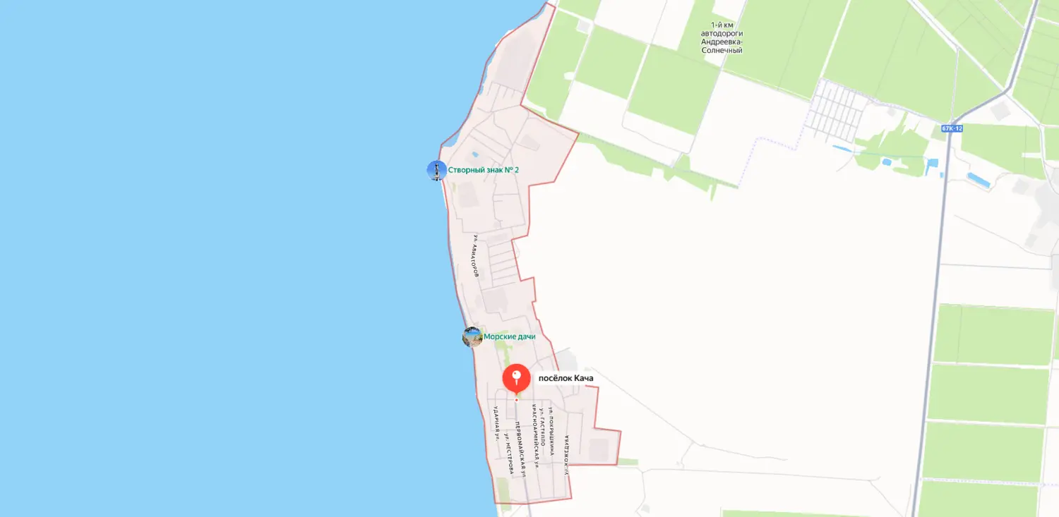 Карта-схема расположения поселка Кача в Нахимовском районе Севастополя.