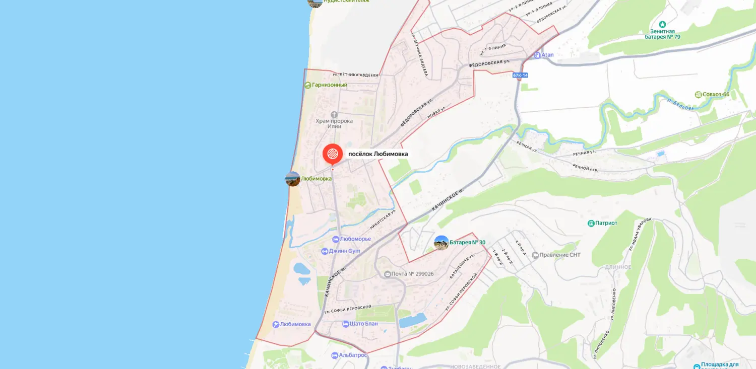 Карта-схема расположения поселка Любимовка в Нахимовском районе Севастополя.