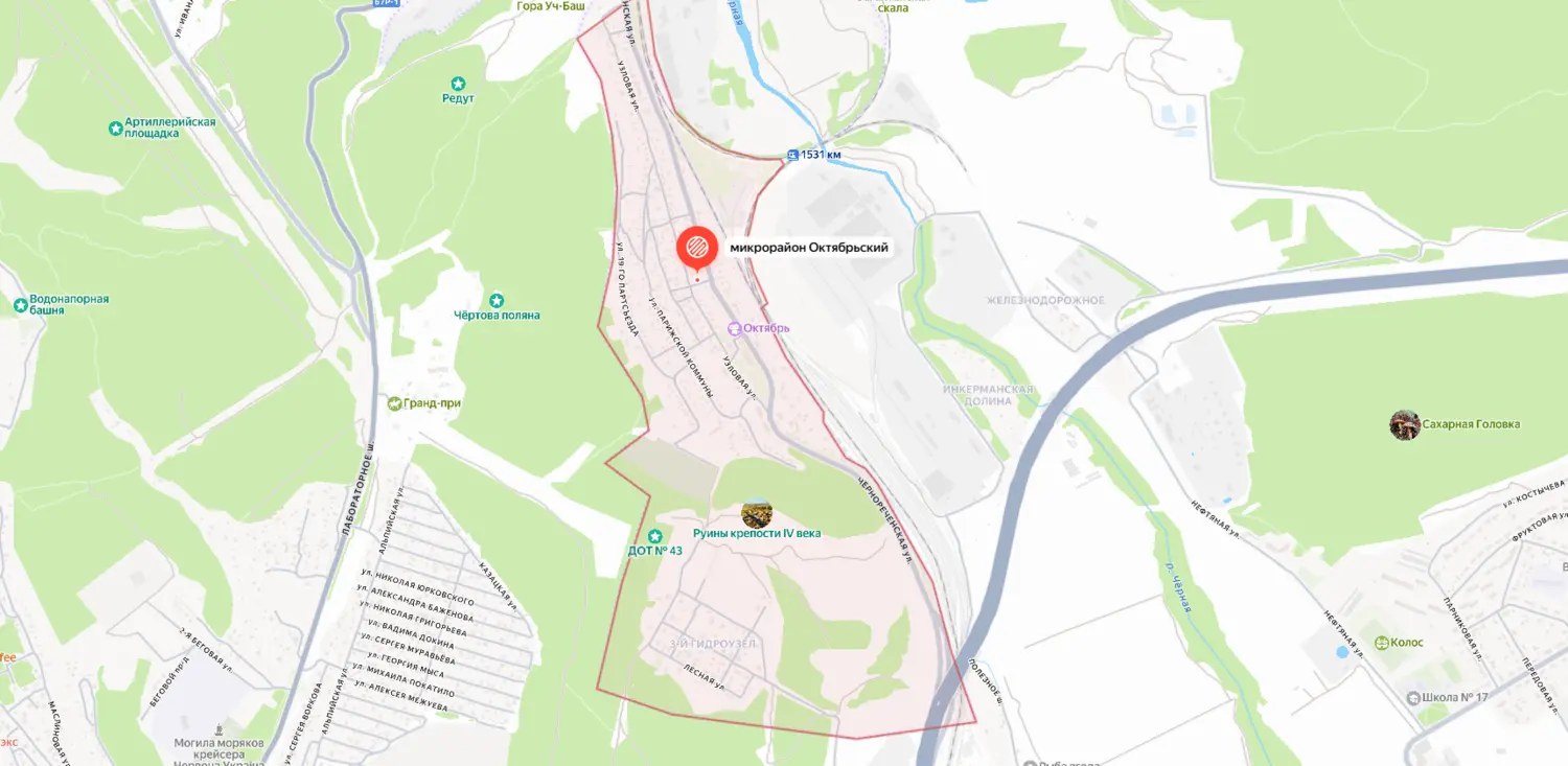 Карта-схема расположения поселка Октябрьский в Балаклавском районе Севастополя.